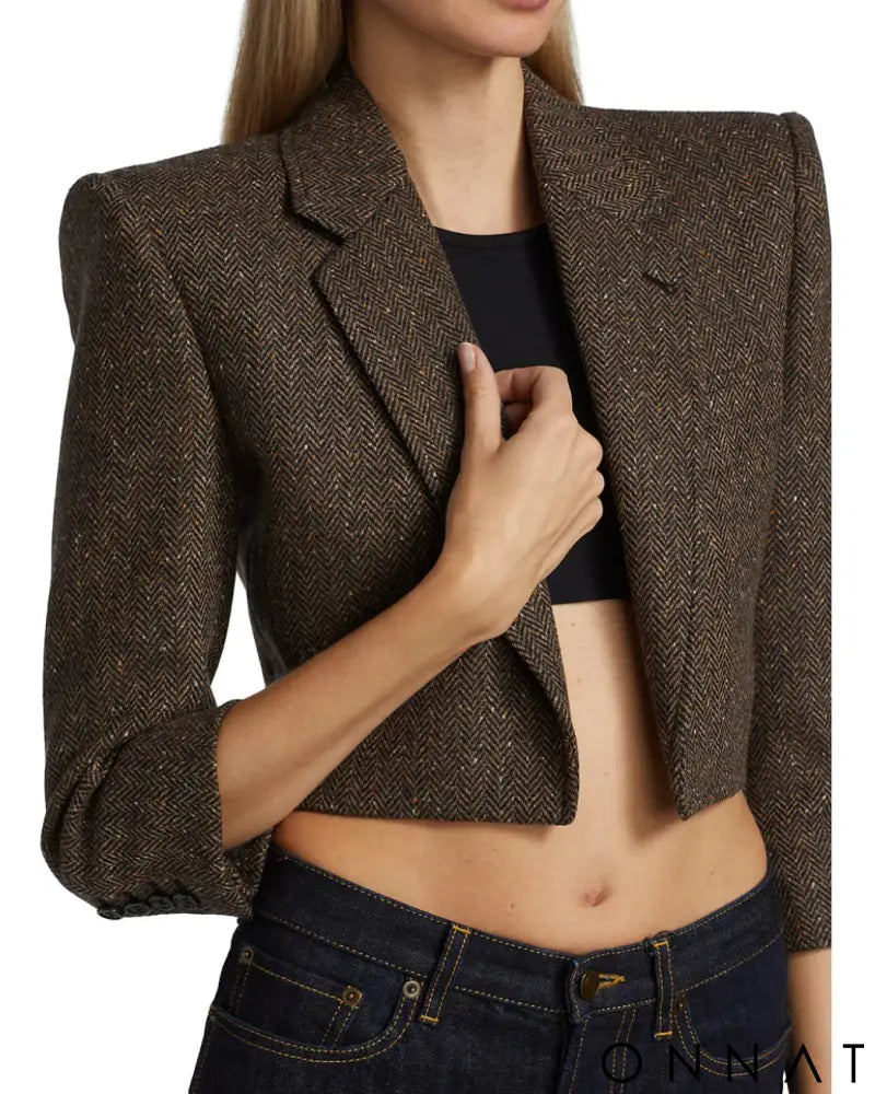 Cropped Couture Herringbone Blazer