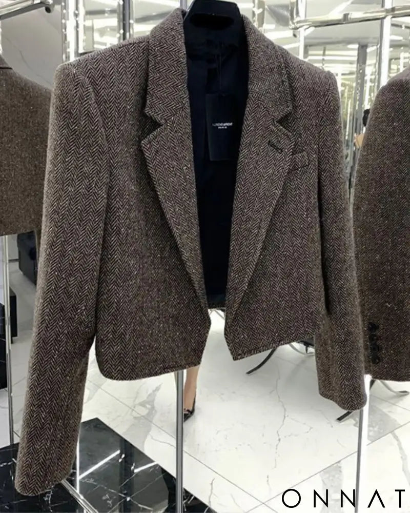 Cropped Couture Herringbone Blazer