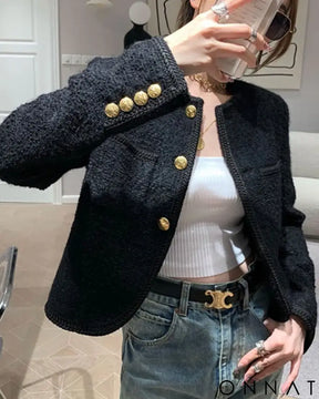 Cropped Tweed Gold Button Jacket