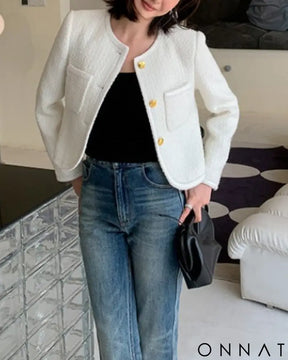 Cropped Tweed Gold Button Jacket