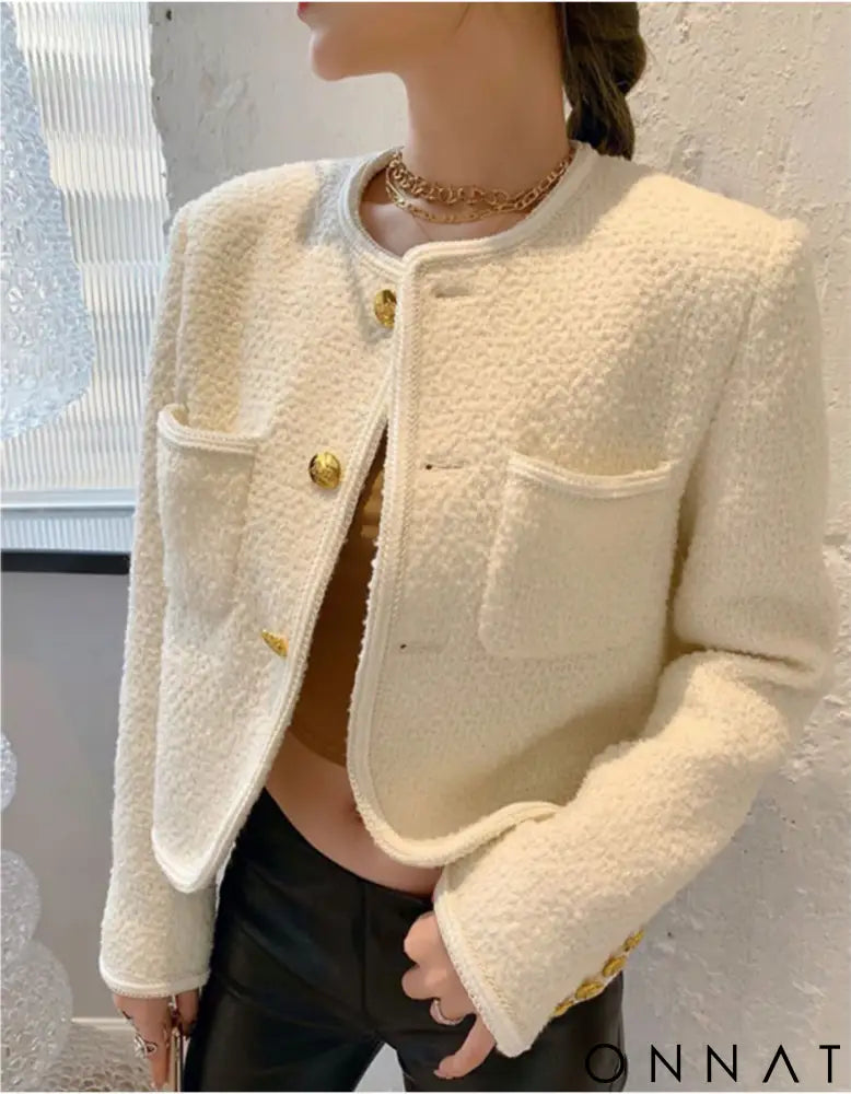 Cropped Tweed Gold Button Jacket White / S