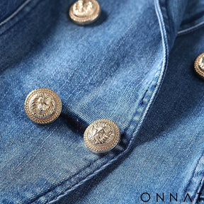 Denim Double Breasted Gold Button Blazer