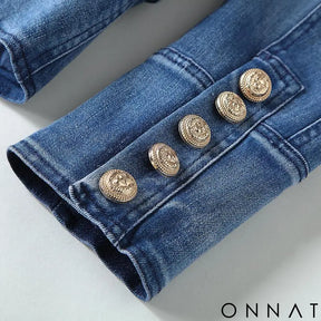 Denim Double Breasted Gold Button Blazer