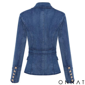 Denim Double Breasted Gold Button Blazer
