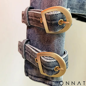 Denim Gold Button Biker Jacket