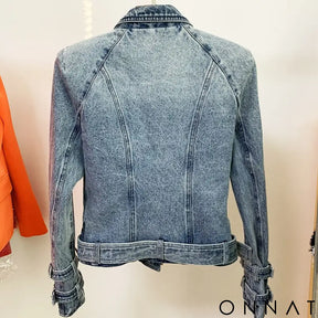 Denim Gold Button Biker Jacket
