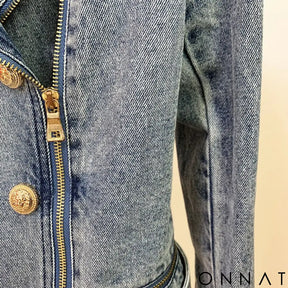 Denim Gold Button Biker Jacket