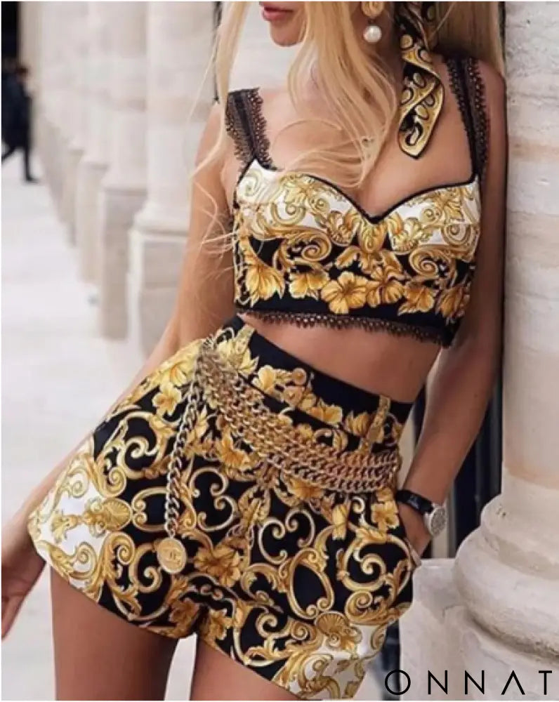 Donatella 2-Piece Crop Top & Shorts Set S