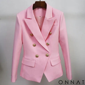 Double Breasted Gold Button Blazer Baby Pink / S