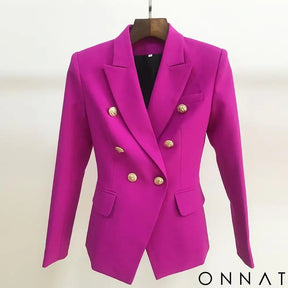 Double Breasted Gold Button Blazer Fuschia / S