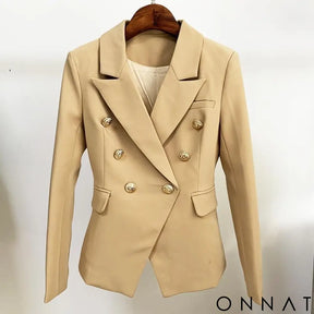 Double Breasted Gold Button Blazer Khaki / S