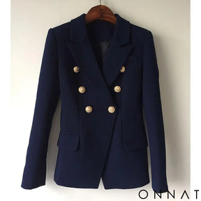 Double Breasted Gold Button Blazer Navy Blue / S