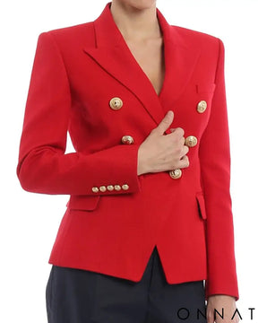 Double Breasted Gold Button Blazer Red / S