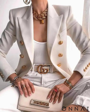 Double Breasted Gold Button Blazer White / S