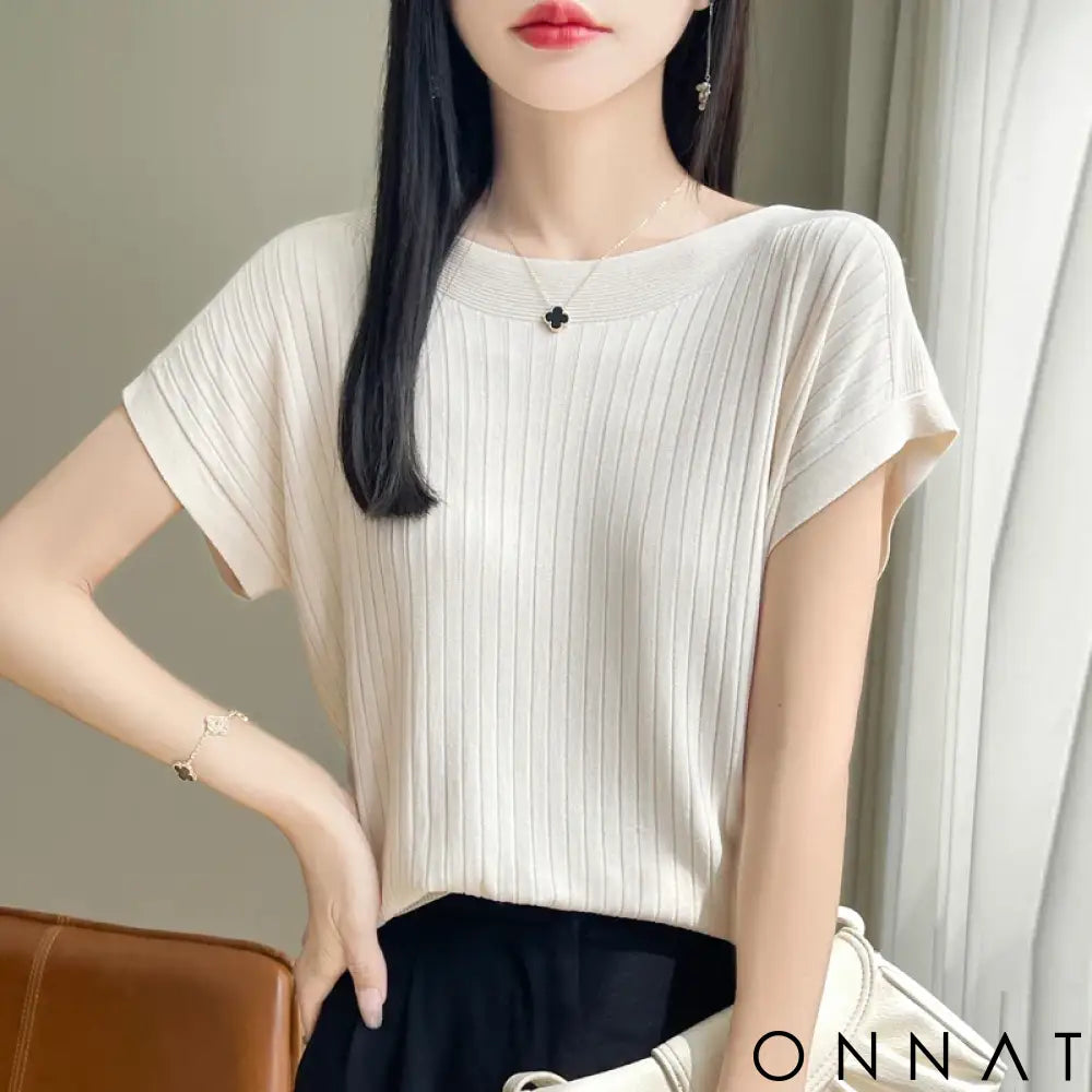 2025 Fashion Slash Neck Women Sweater Ice Silk Spring Summer Knitted Sweater Loose Casual Korean Shirts Short Sleeve