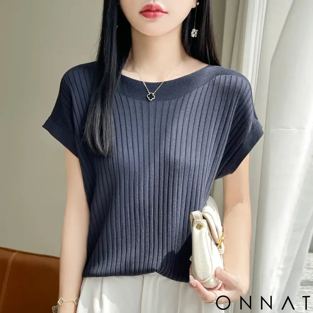2025 Fashion Slash Neck Women Sweater Ice Silk Spring Summer Knitted Sweater Loose Casual Korean Shirts Short Sleeve
