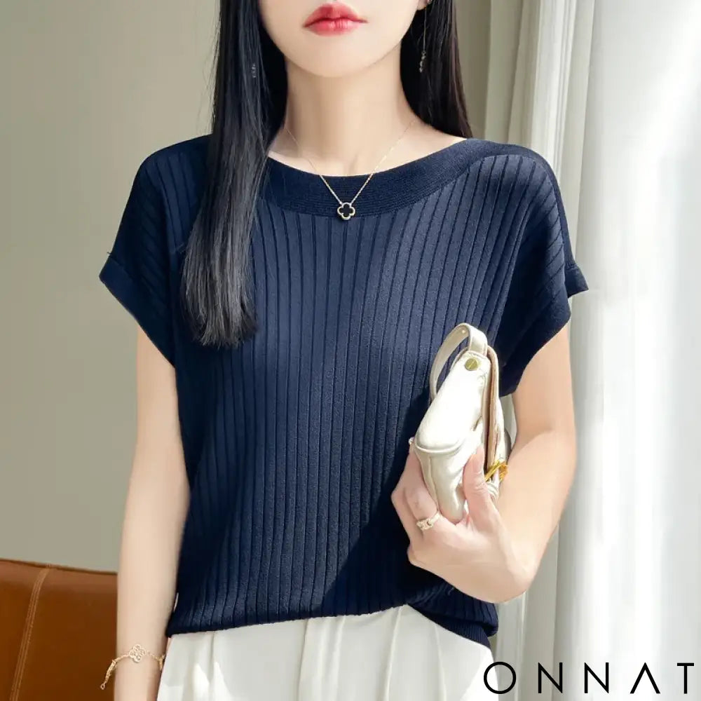 2025 Fashion Slash Neck Women Sweater Ice Silk Spring Summer Knitted Sweater Loose Casual Korean Shirts Short Sleeve