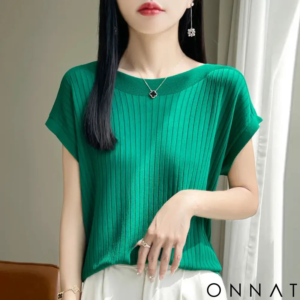 2025 Fashion Slash Neck Women Sweater Ice Silk Spring Summer Knitted Sweater Loose Casual Korean Shirts Short Sleeve