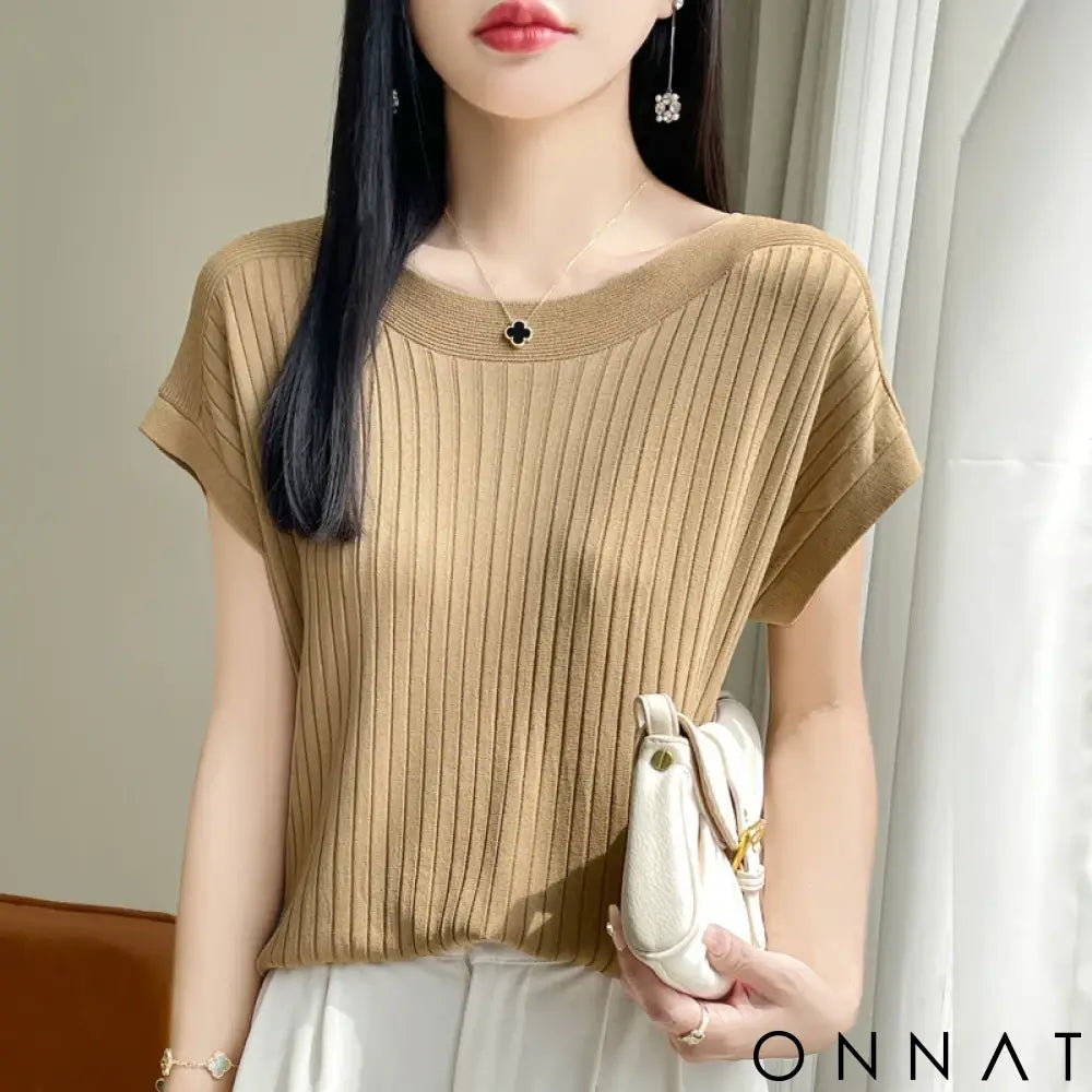 2025 Fashion Slash Neck Women Sweater Ice Silk Spring Summer Knitted Sweater Loose Casual Korean Shirts Short Sleeve