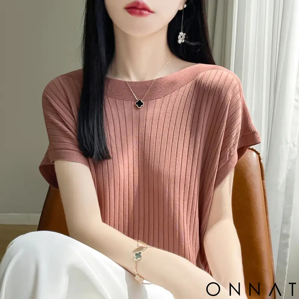 2025 Fashion Slash Neck Women Sweater Ice Silk Spring Summer Knitted Sweater Loose Casual Korean Shirts Short Sleeve