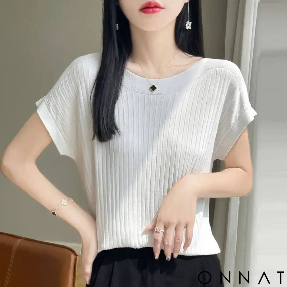 2025 Fashion Slash Neck Women Sweater Ice Silk Spring Summer Knitted Sweater Loose Casual Korean Shirts Short Sleeve