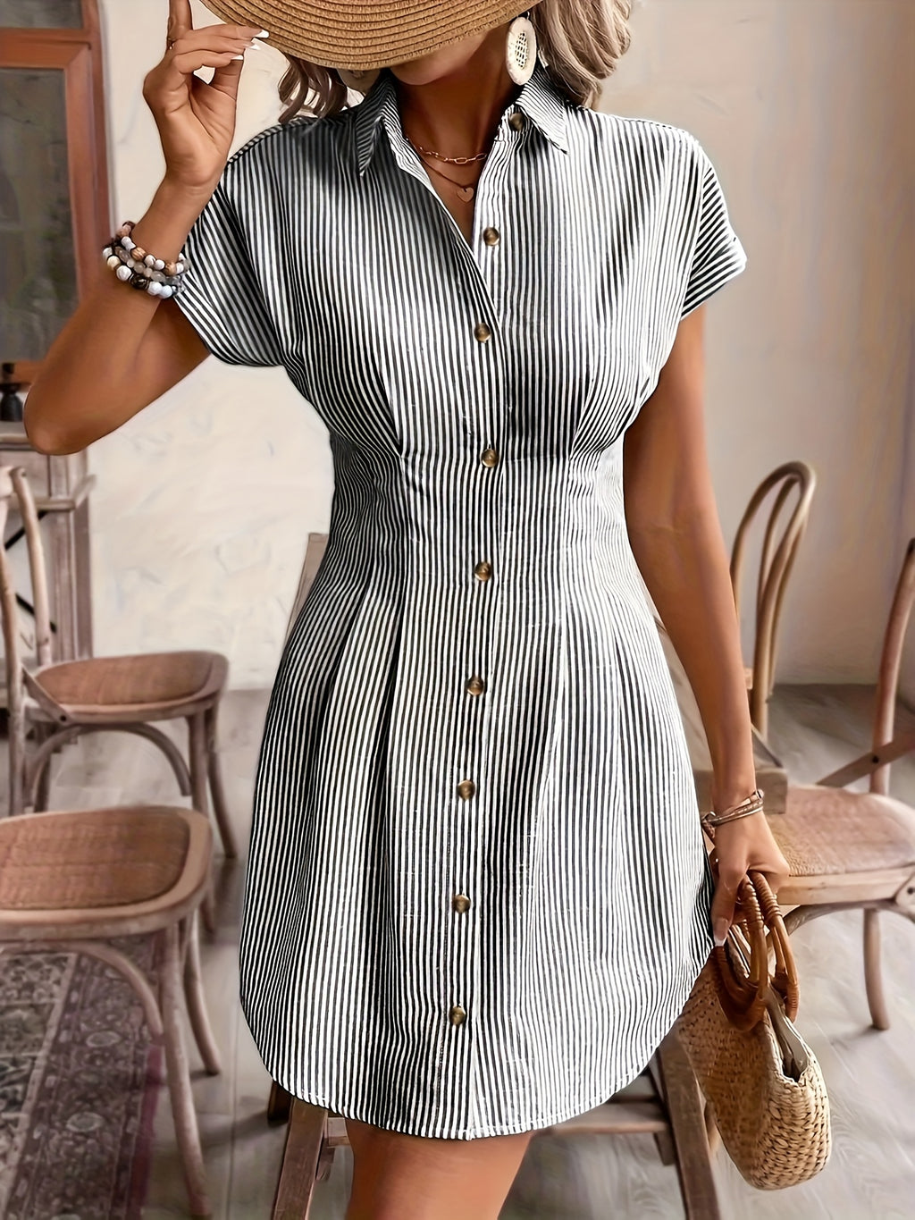 Vestido Camisa Listrado Feminino Elara Stripes - Elegante e Versátil para Mulheres