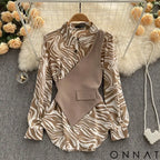 EleganceStripe - The Sophisticated Touch for Your Wardrobe L / Khaki Tops