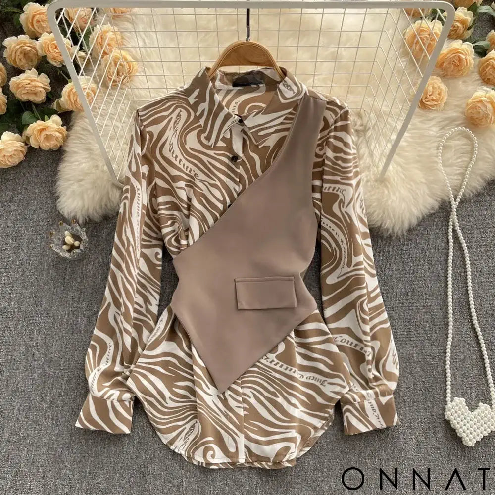 EleganceStripe - The Sophisticated Touch for Your Wardrobe L / Khaki Tops