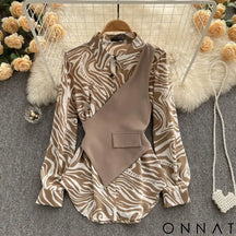 EleganceStripe - The Sophisticated Touch for Your Wardrobe L / Khaki Tops