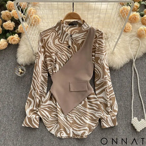 EleganceStripe - The Sophisticated Touch for Your Wardrobe L / Khaki Tops