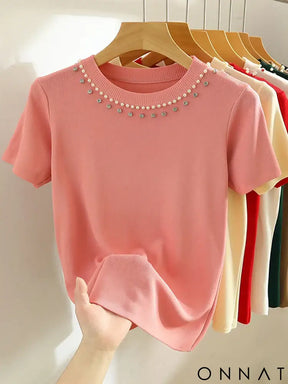 AOSSVIAO 2025 Korea Knitted T-shirt Women Top Solid Tank Y2K Summer New Fashion Female Sleeveless Beading Casual Thin
