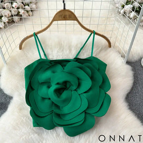 Stretchy Back Camis Slim Woman Solid Big Flower Tank Girl 2024 Summer Crop Top for Female Camisole green / one