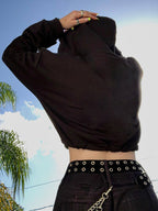 Moletom Cropped Gótico NightHex com Estampa de Halloween