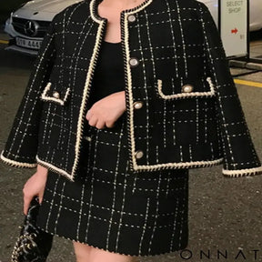 Conjunto Chic em Tweed Preto e Branco