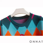 2024 Summer Argyle Sequines Knitted T Shirt Women Fashion Casual Cartoon O-Neck Short Sleeve Sweater Pullover Ladies