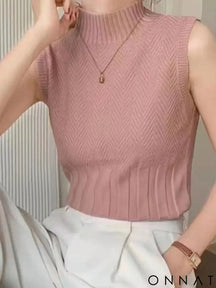 HELIAR Women Summer Casual Knitted Tank Tops Solid Sleeveless Half High Collar Slim Base Shirt Sexy Top Knitwear Y2k