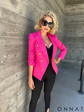 Hot Pink Gold Button Blazer