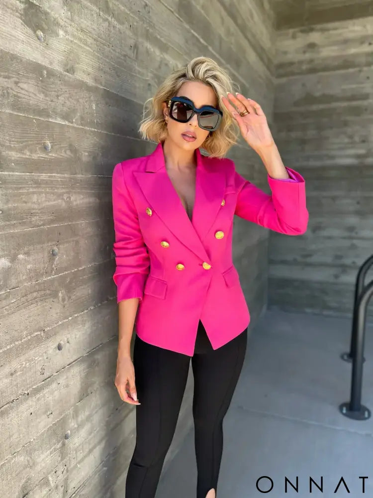 Hot Pink Gold Button Blazer