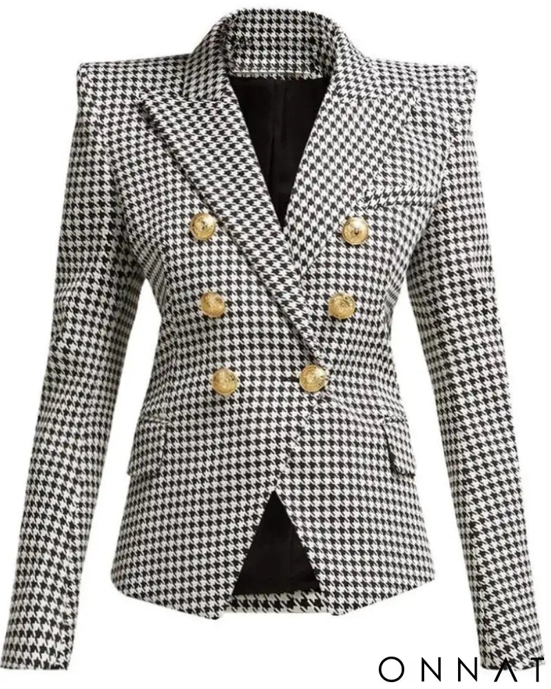 Houndstooth Gold Button Blazer