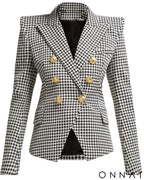 Houndstooth Gold Button Blazer