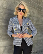 Houndstooth Gold Button Blazer