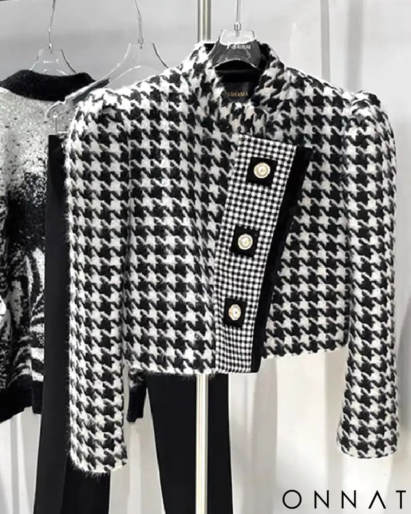 Houndstooth Tweed Cropped Jacket