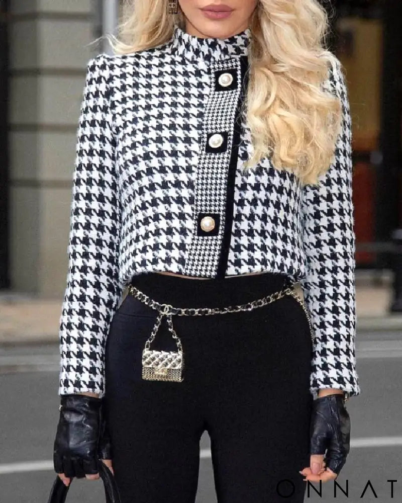 Houndstooth Tweed Cropped Jacket