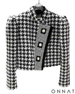 Houndstooth Tweed Cropped Jacket