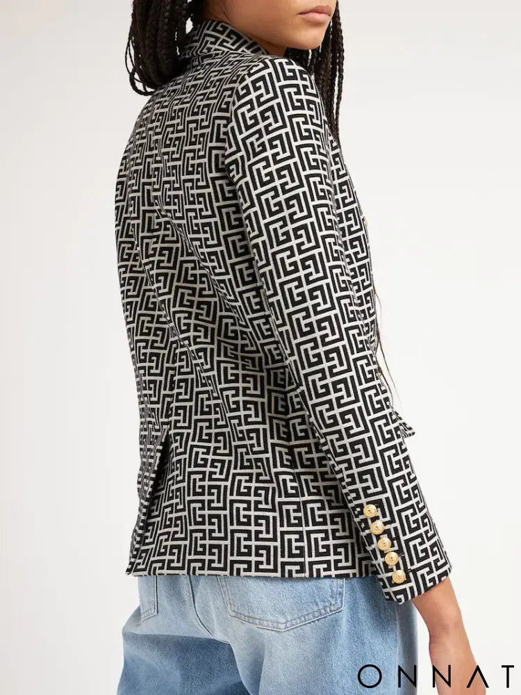 Jacquard Double Breasted Gold Button Blazer