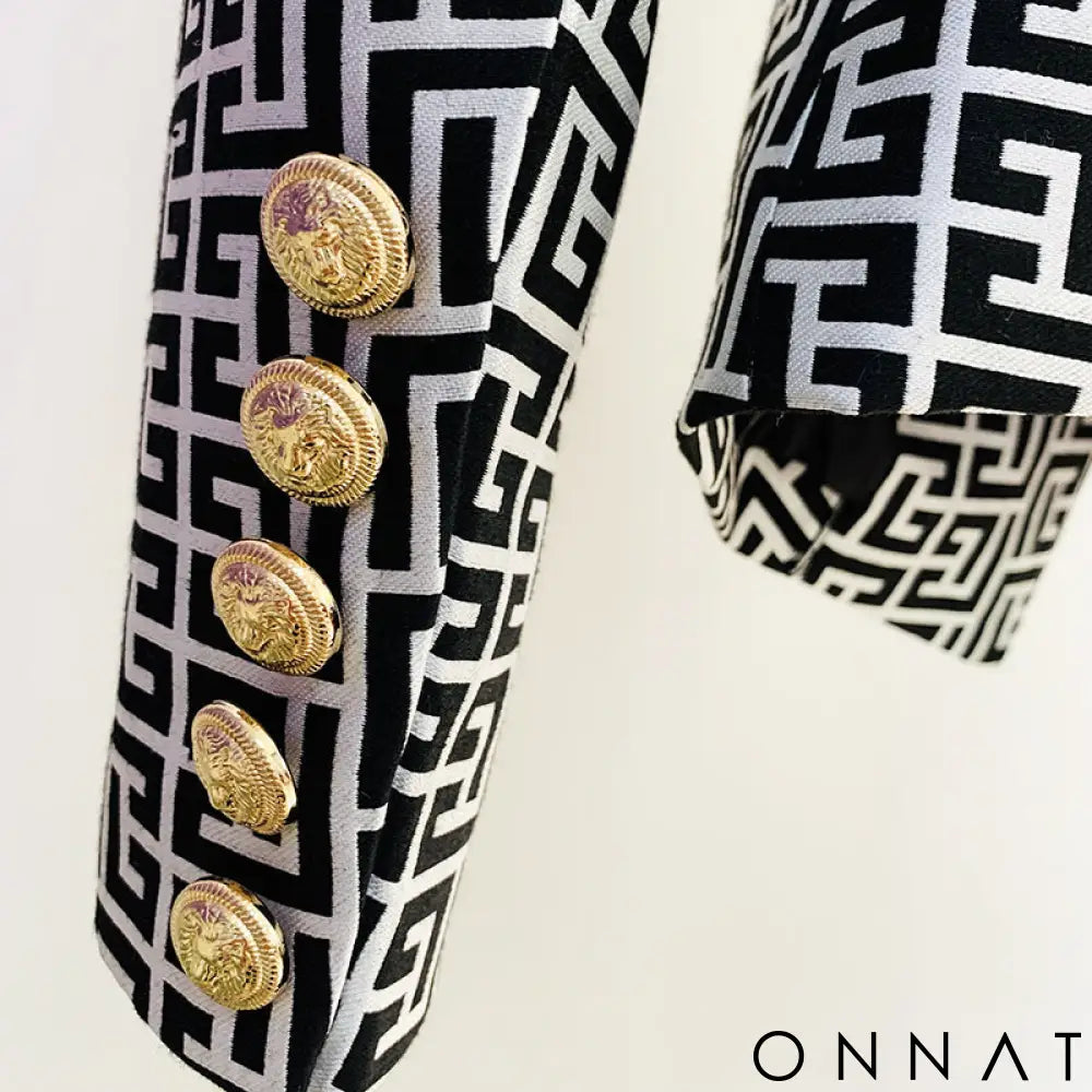 Jacquard Double Breasted Gold Button Blazer