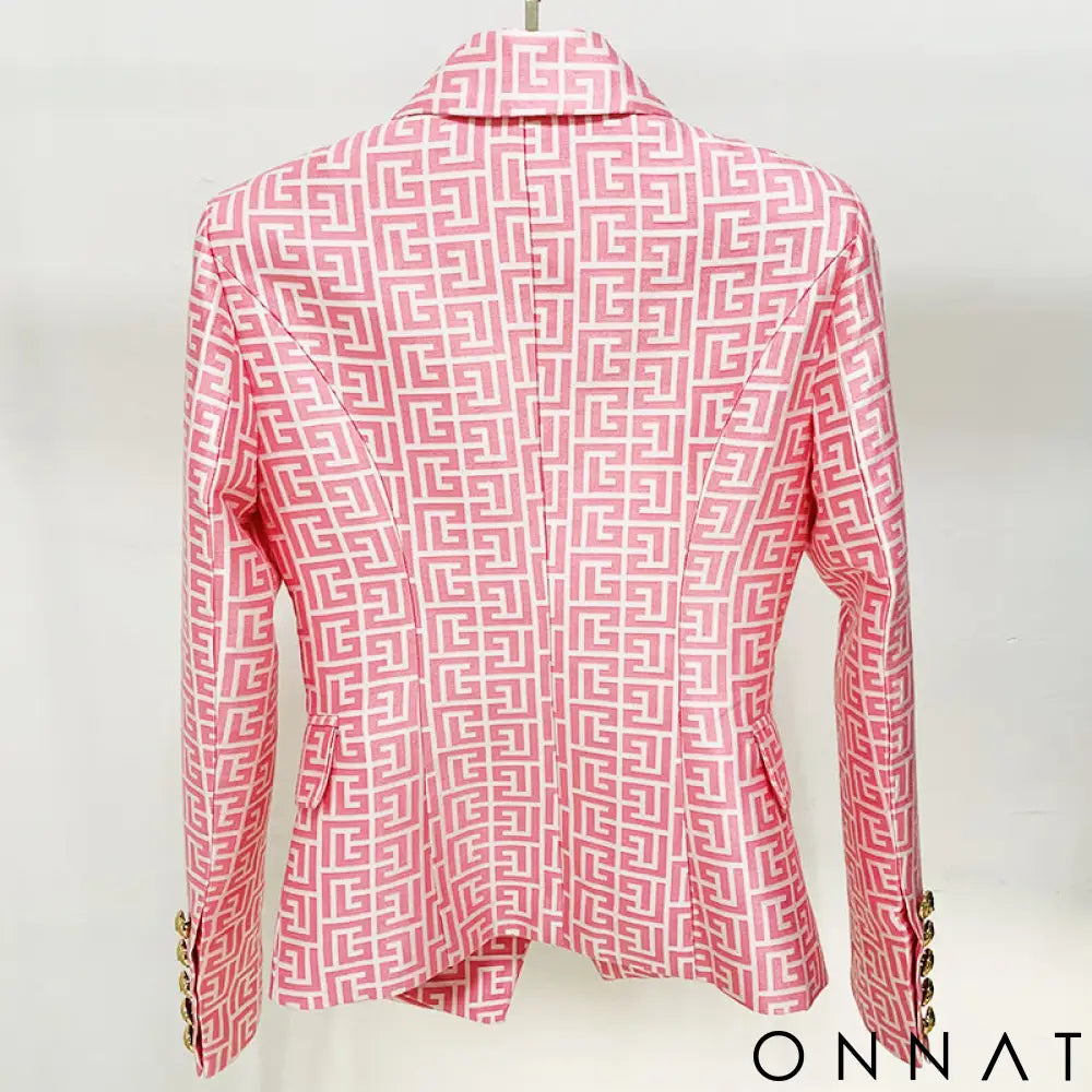 Jacquard Double Breasted Gold Button Blazer