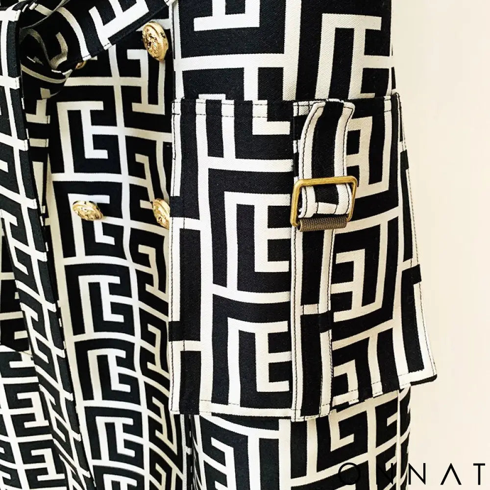 Jacquard Gold Button Trench Coat