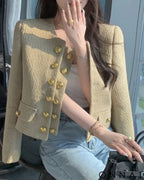 Khaki Tweed Gold Button Couture Jacket