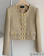 Khaki Tweed Gold Button Couture Jacket